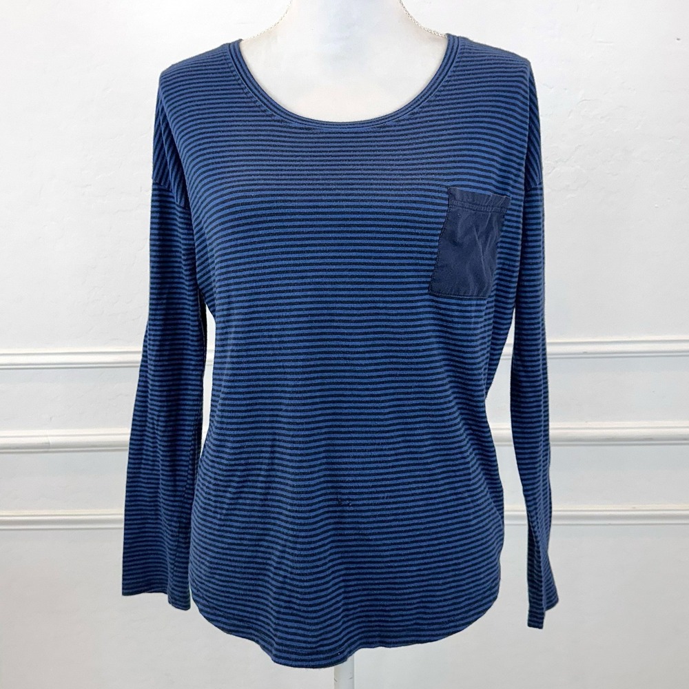 Lucky Brand Blue Stripe Long Sleeve Pocket Tee Shirt Women's‎ Size Small